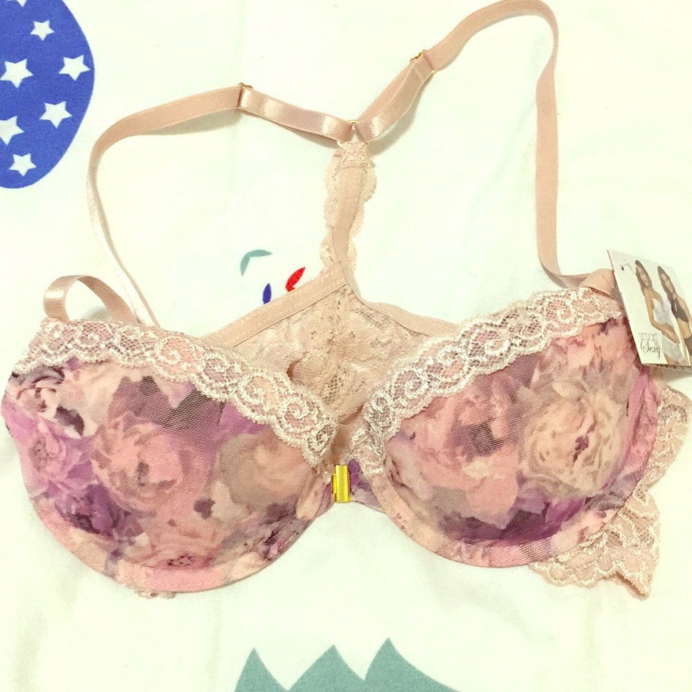 Pink Lace Floral Front Clasp Bra